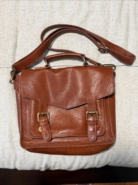 Women's Tan Leather Satchel with Top Handle & Adjustable Strap